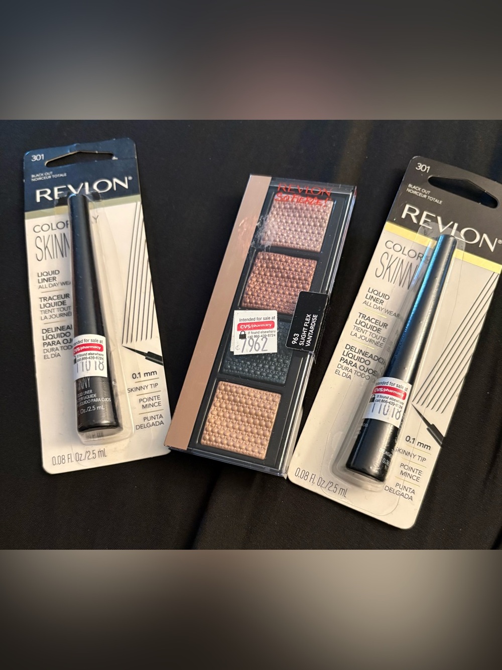 Revlon 3 piece set-So Fierce eyeshadow palette in Slight Flex and 2 black liners